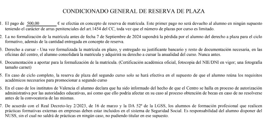 Condicionado general de reserva de plaza de CEAC