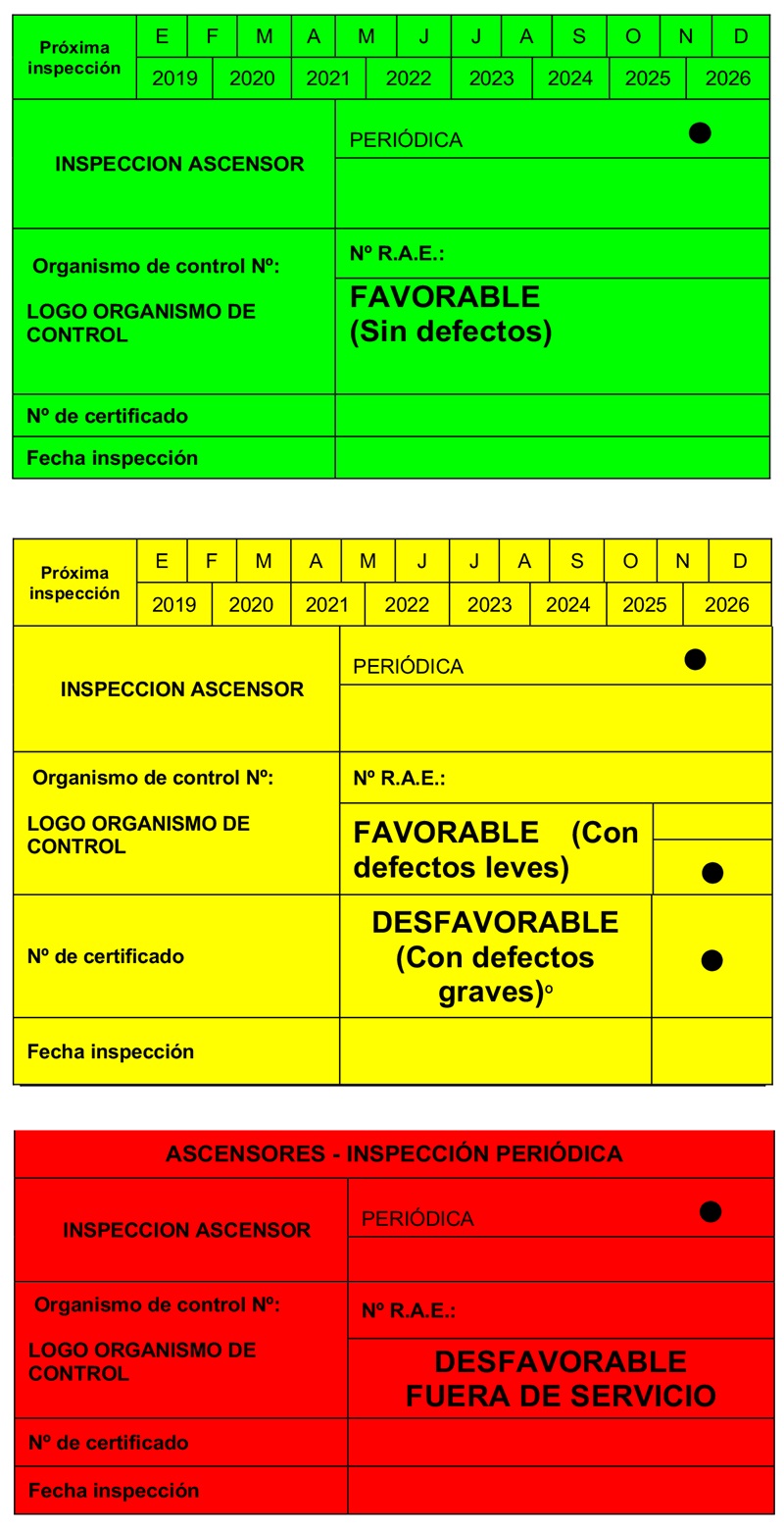 Pegatina de inspección periódica de un ascensor