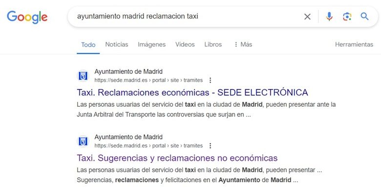 Reclamacion taxi Madrid