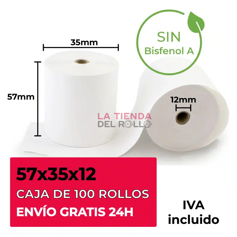 Rollo de papel termico para datáfono 57 x 35 x 12 mm