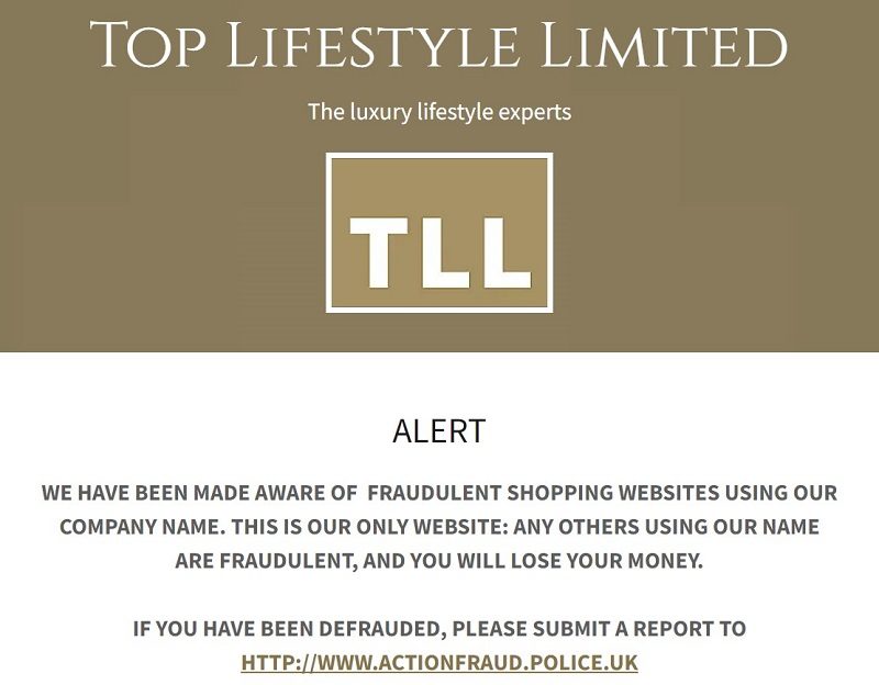 Topstyle Limited mensaje de fraude en su web